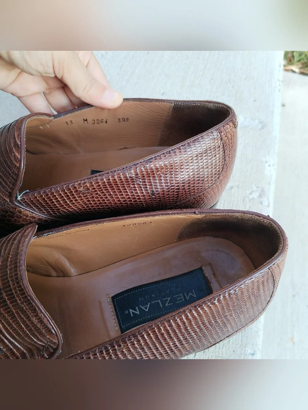 Mezlan Brown Lizard-Texture Leather Slip-On Loafers